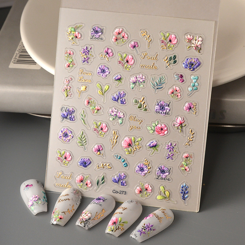 Professional nail art senior bronzing flower nail decoration self-paste net red hand account goo card jewelry paste factory