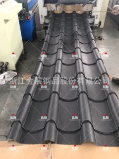 杭州现货 0.6mm 磨砂黑彩钢仿古琉璃瓦765型 屋脊瓦 滴檐 堵头