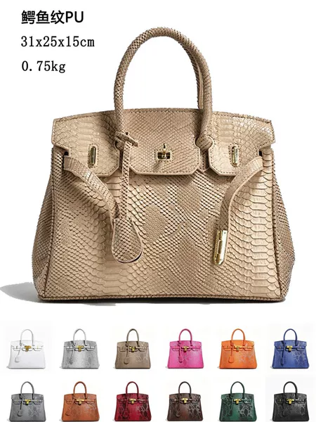 Cross-Border Hot-Selling European and American Style Light Luxury High-Quality Snakeskin-Patterned Platinum Bag with Large Capacity and Crocodile-Patterned Commuter Handbag