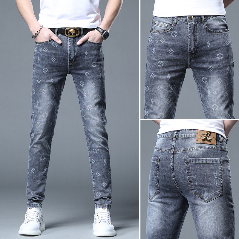 Light extravagance Jeans man summer Thin section 2022 new pattern European goods printing Trend Self cultivation Feet leisure time trousers