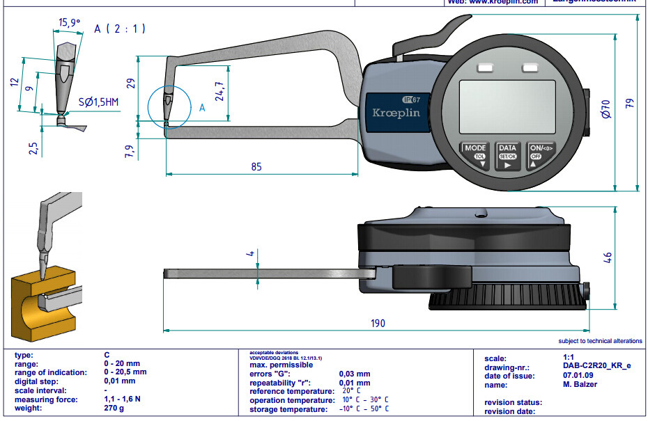 优势供应德国kroeplin数显管壁厚度测量卡规 校准环