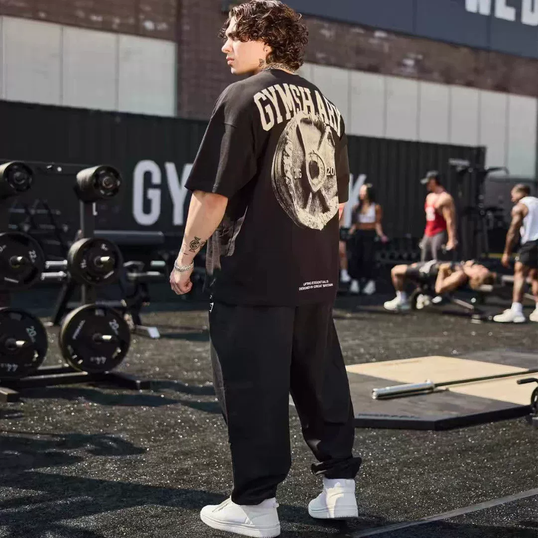Футболка Gymshark с штангой, короткий рукав, оверсайз, свободного кроя, большого размера, премиальная для занятий с весами и фитнеса, тренировочная