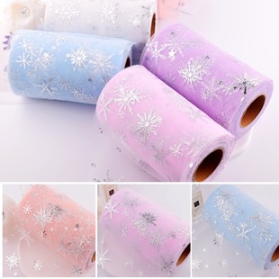 Hot silver snowflake frozen mesh fabric roll diy children's headdress hair accessories bow hairpin material wholesale