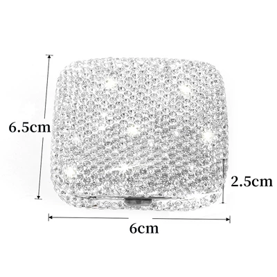 Cross-Border Hot-Selling Rhinestone-Encrusted Ashtray, Exquisite Full-Diamond Anti-Fly Ash Stainless Steel Creative Diamond-Encrusted Car Ashtray with Lid (Car ashtray) - 016401-mini-ashtray-white-diamond