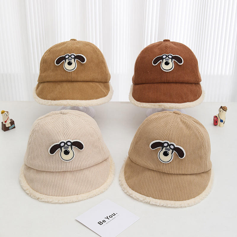 Otoño y invierno gorro de niños grueso caliente niño cachorro patrón gorro de béisbol mujer bambú velcro gran gorro de la marea