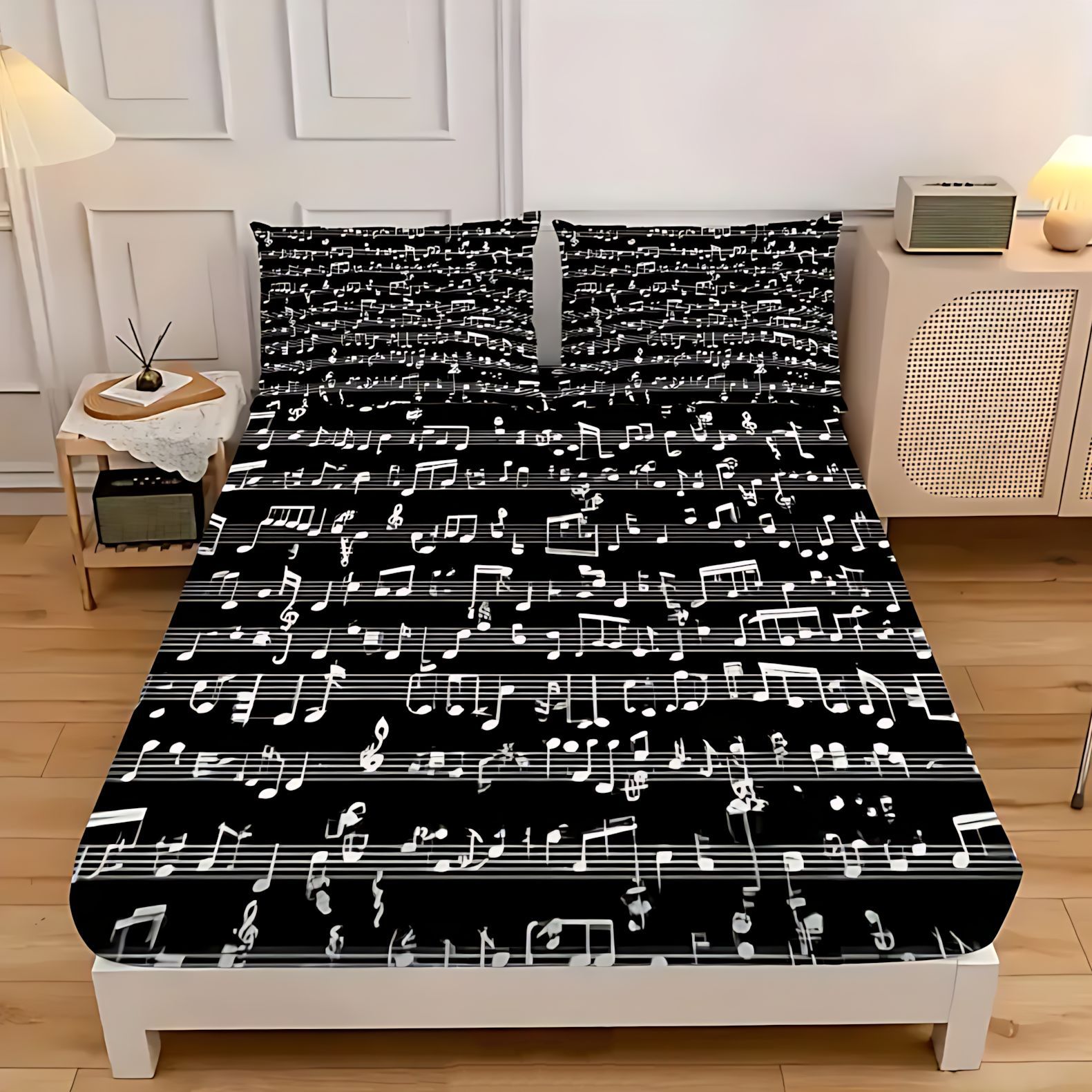 TEMU / JIT partitura nota patrón de impresión digital HD cama cama de cama kit de ropa de cama visita a casa transfronteriza