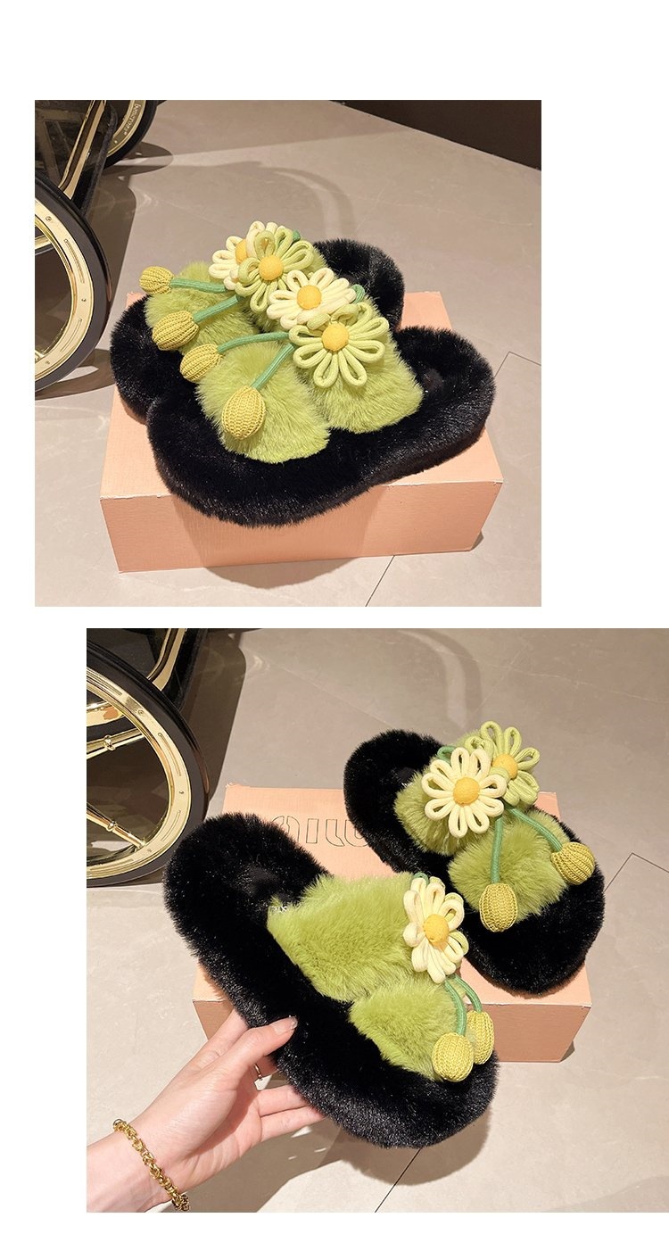Fresh Flower Plüsch Damen, Bequem Casual, Leicht zu tragen, Hausschuhe fürs Büro, Baumwollpantoffeln mit dicker Sohle,_voghion.com