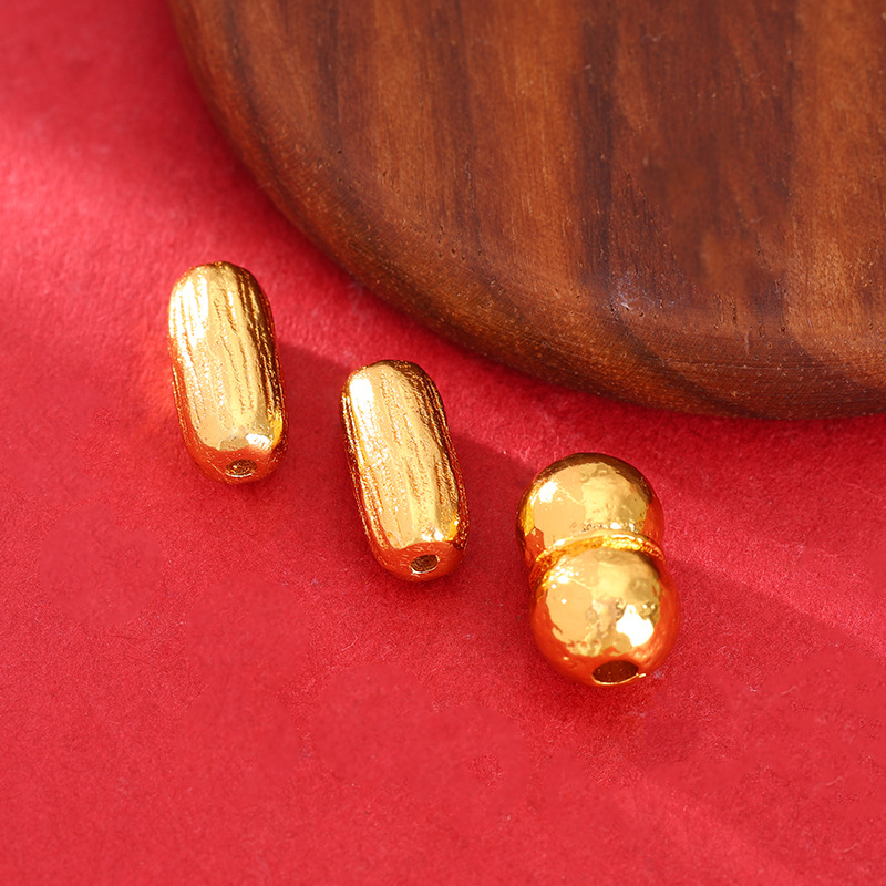 24K Gold-Plated Copper Double Bead Fortune Beads Bracelet with Barrel Beads and Handmade Braided Rope DIY Jewelry Accessories