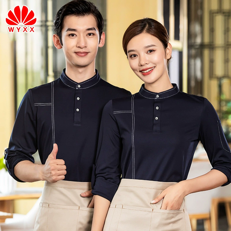 Официант Рабочая одежда Футболка с коротким рукавом Вышитый логотип Отель Кейтеринг Магазин быстрого питания Фруктовый магазин Супермаркет Светильник с длинным рукавом