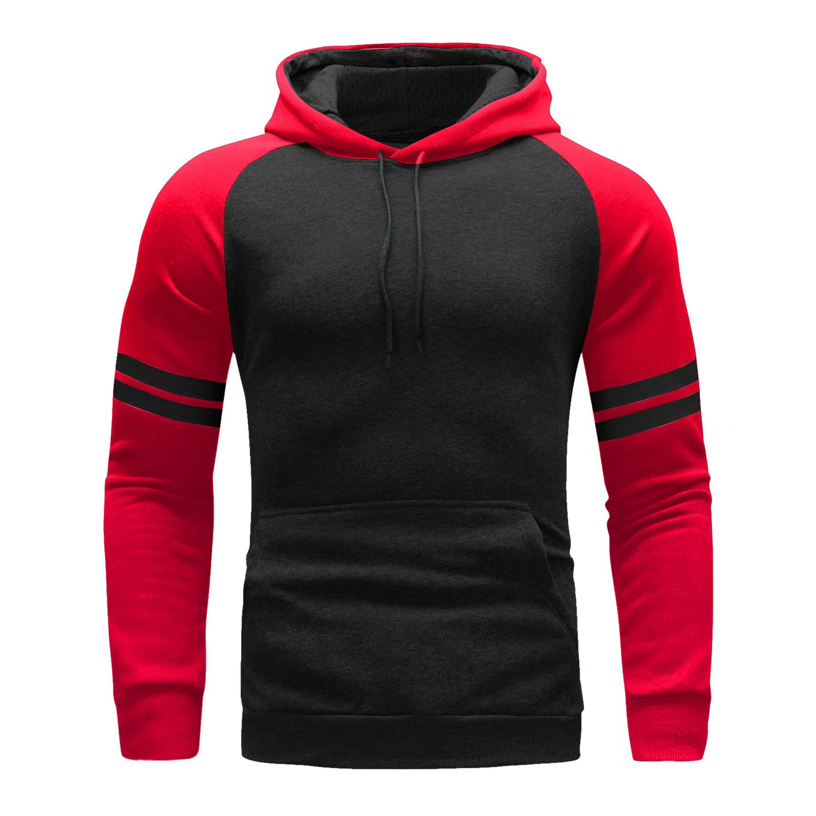 2024 new casual sports fitness contrasting men's autumn and winter style color blocked striped sweatshirt pullover with_voghion.com