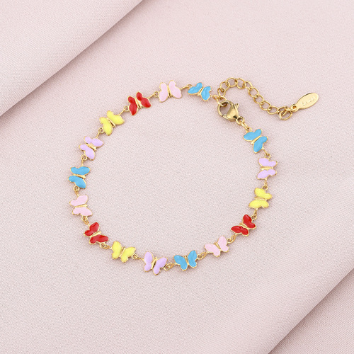 Stainless steel chain for women with a mixed colorful drip oil, versatile geometric shape, titanium steel, eye-shaped petal butterfly heart design