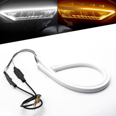Car Led Daytime Running Light Guide Dönmə işıqları - 60cm-white-always-bright-yellow-running-water