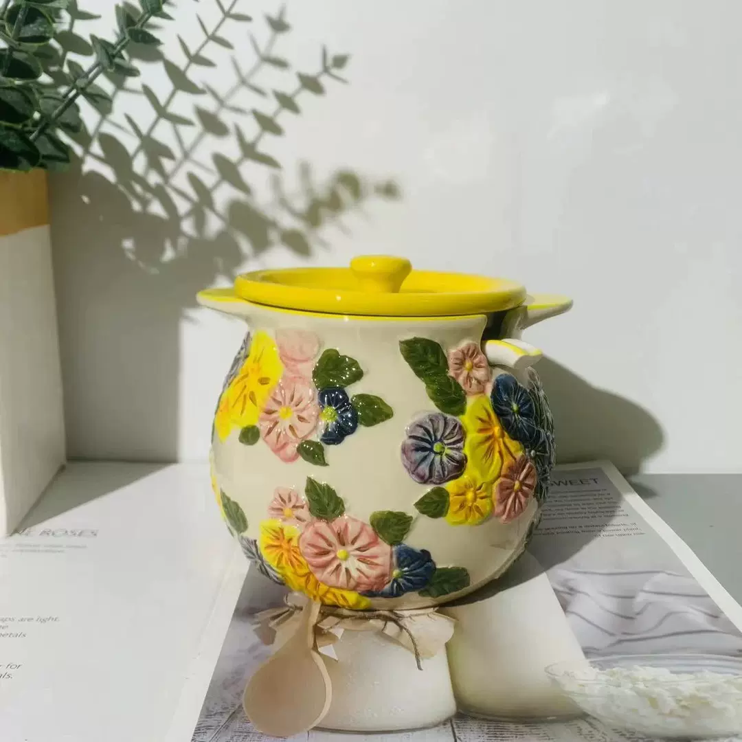 富雅人生-猪油罐套装浮雕家用耐高温陶瓷猪油罐抖音商城视频号