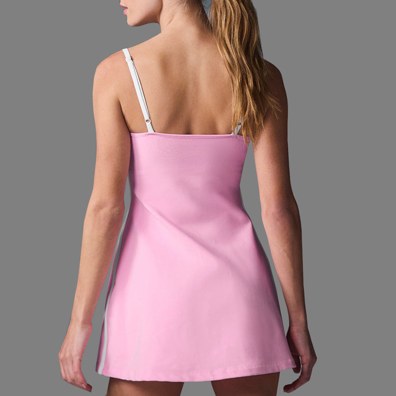 Vestido de una pieza de yoga transfronterizo de comercio exterior, color de contraste femenino, almohadilla para el pecho, leggings antideslumbrantes, ejercicio, entrenamiento físico, falda de tenis