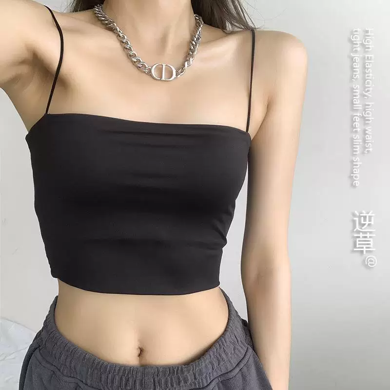 Шелковый топ без рукавов (женский) с встроенным беспроводным бюстье, тонкие лямки-спагетти, one size
