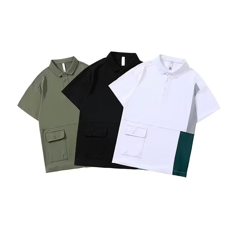 Men's Short Sleeve Polo Shirt Color Blocked Fashionable Lapel Loose Fit Versatile Top New Summer Style_viptrois.com