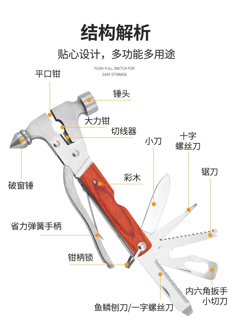 Car Window Breaker Car Multifunctional Safety Hammer 7-in-1 Car Fire Emergency Window Glass with Cutter Escape