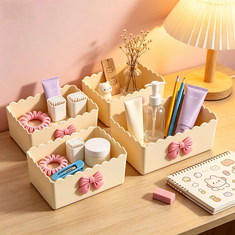 Desktop storage box, plastic organizer for cosmetics, household miscellaneous items, snack storage basket, dormitory bathroom organizing box Desktop storage box, plastic organizer for cosmetics, household miscellaneous items, snack storage basket, dormitory bathroom organizing box
