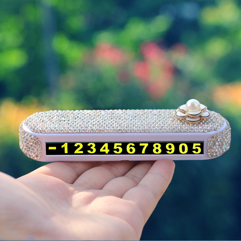 Tarjeta de estacionamiento temporal para automóvil con incrustaciones de diamantes, celebridad de Internet femenina, número de teléfono creativo, tarjeta de transferencia, decoración de automóvil móvil