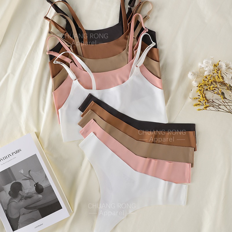 European and American sexy seamless bra set for women with small breasts, push-up, rimless camisole, breathable women's underwear set