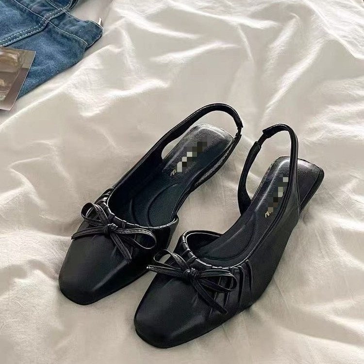 Explosiones de estilo francés con cabeza de media zapatillas para mujeres 2026 verano nuevo arco de tacón bajo sandalias de viento suaves para mujeres image 2