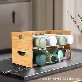 跨境竹制整理收纳架水杯架可叠加式客厅书房摆件木质红酒瓶置物架