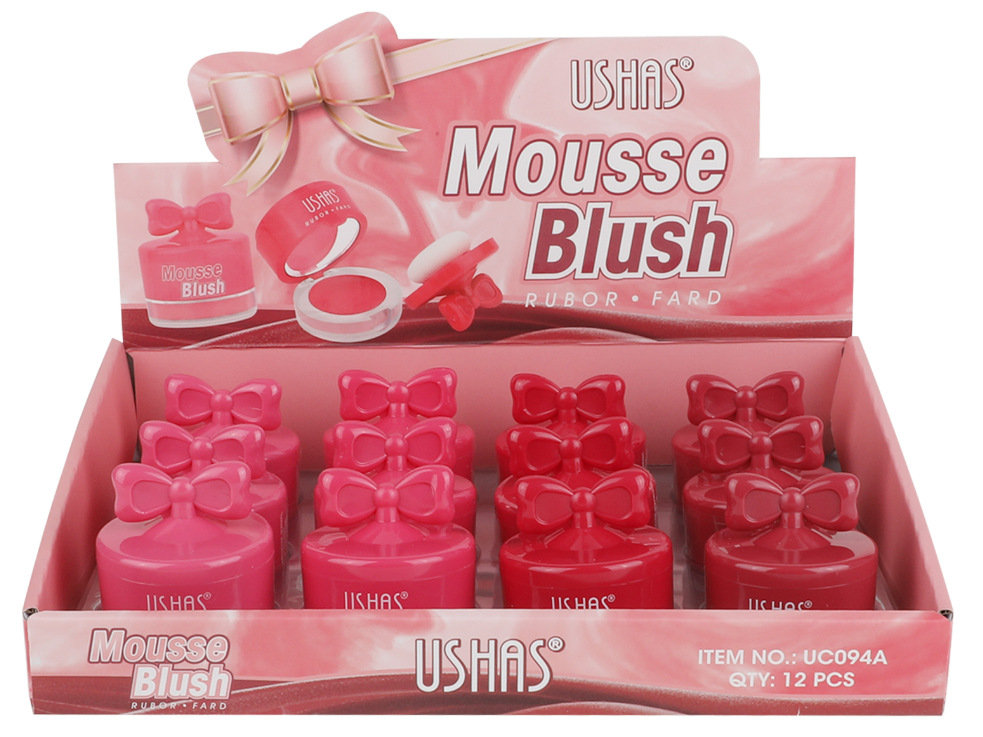(Caja de presentación) Venta caliente transfronteriza de USHAS en Europa y América, lazo lindo, brillo sin maquillaje, rubor enlatado UC094