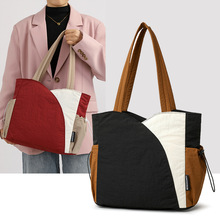 外贸包包女2025新款女包简约拼色休闲通勤托特包时尚潮流单肩包袋
