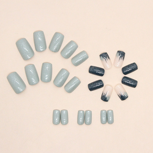 Simple and stylish long false nails with sparkling powder, fashionable and versatile, sparkly nail art wearable false nails, wholesale finished product