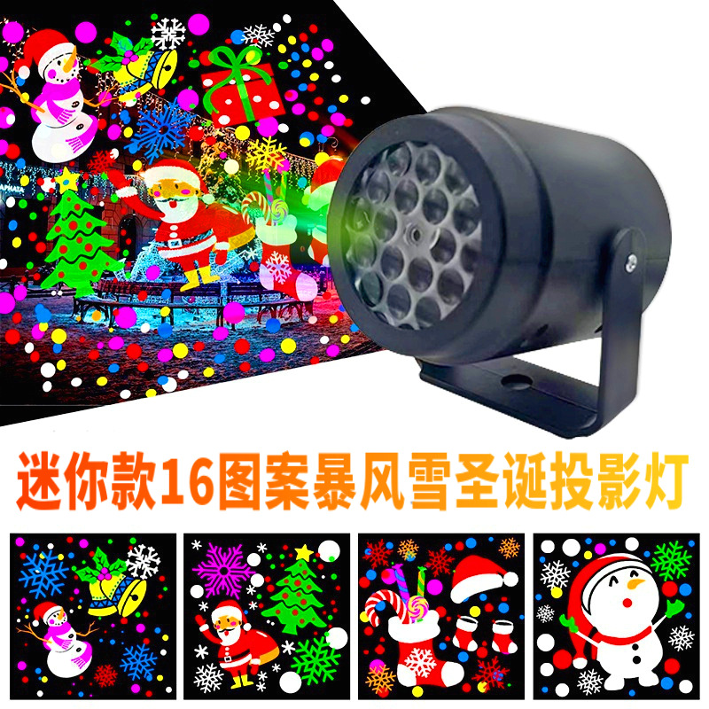 Mini proyector navideño con 16 patrones, copos de nieve y árbol de Navidad, lámpara decorativa giratoria