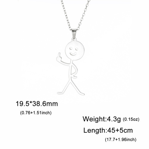Foreign trade cartoon personalized titanium steel smooth cut akimbo middle finger villain pendant 304 material stainless steel necklace