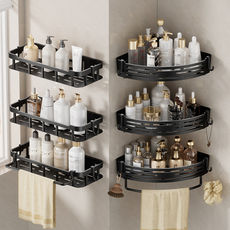 Bathroom Triangle Storage Rack Bathroom Wall-Mounted Punch-Free Storage Washstand Corner Drain Storage Rack