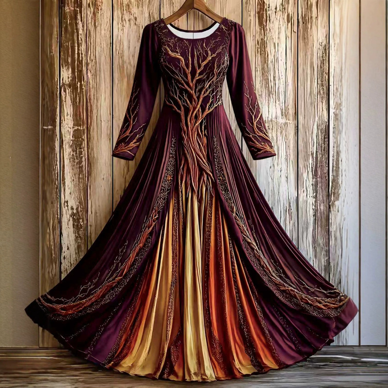 2026 New Cross-Border Amazon Vintage Viking Tree of Life Celtic Knot Colorful Print Long Sleeve Dress 2026 New Cross-Border Amazon Vintage Viking Tree of Life Celtic Knot Colorful Print Long Sleeve Dress