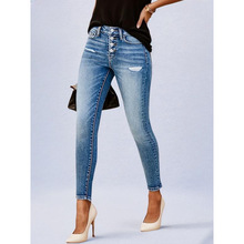 P 13302 Slim distressed stretch denim pants �����ƶ��ߵ���ţ