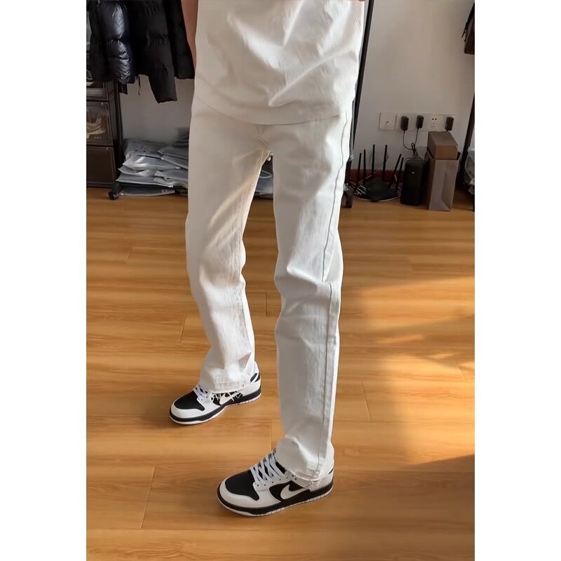 White Casual Men's Jeans Spring American High Street Style Height-Enhancing Slim Fit Youthful Versatile Student Flared Pants