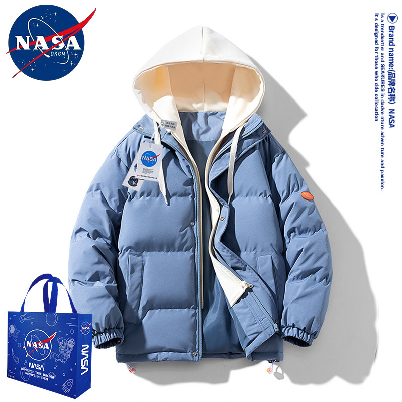 NASA Joint-nombre abajo abrigo de algodón acolchado hombres falso de dos piezas encapuchadas marca de moda engrosada ropa de algodón caliente pareja abrigo ropa de invierno de las mujeres