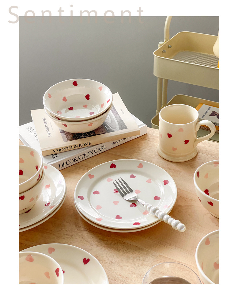 Cute Style Cute Heart Ceramics Plate Tableware Mug 1 Piece