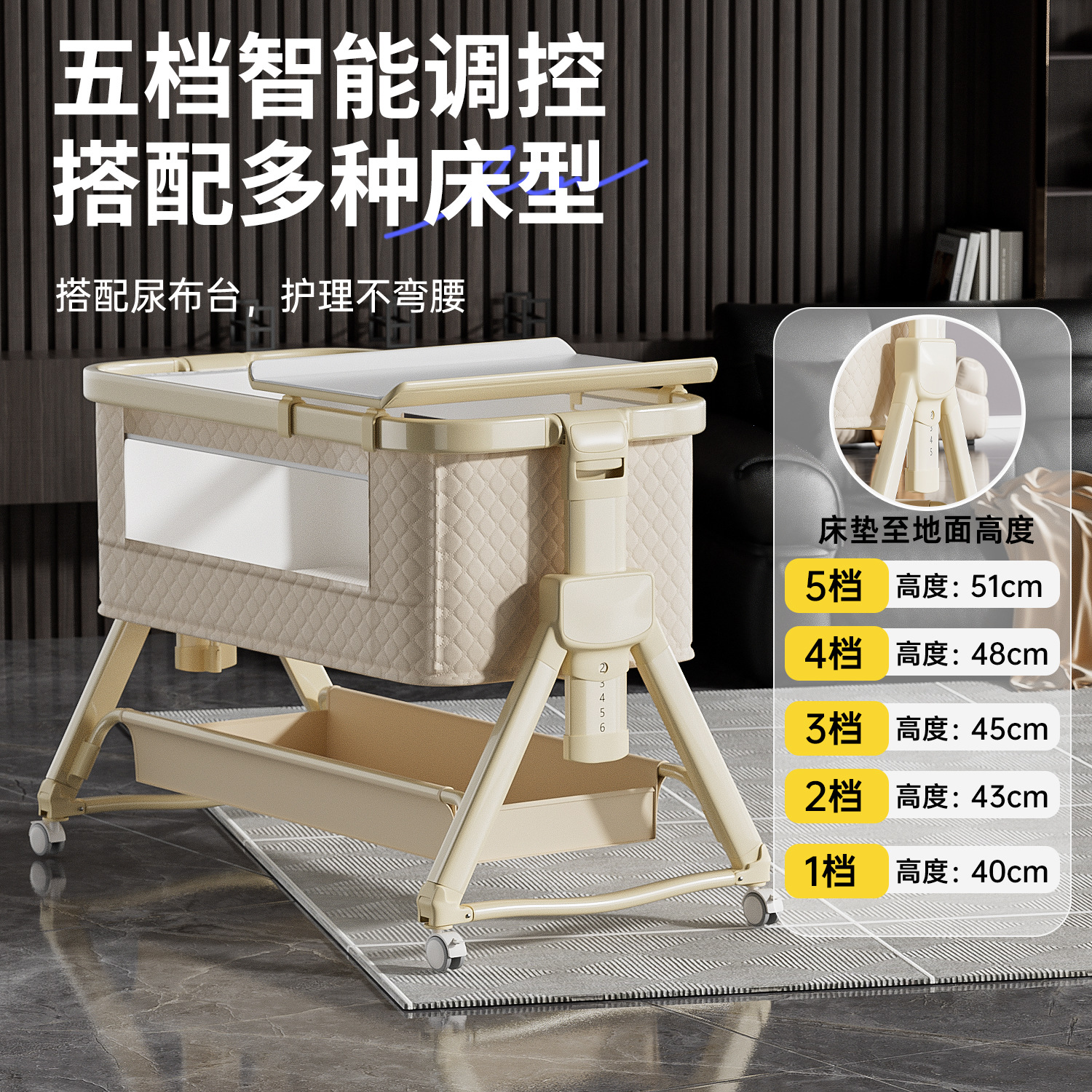 Crib Removable Splicing Large Bed Foldableable Newborn Baby Cradle Bed Multi-Functional Diaper Table 2025 New Style