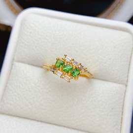 工厂批发爆款天然沙弗莱戒指S925银镶嵌主石3*3热销欧美一件代发