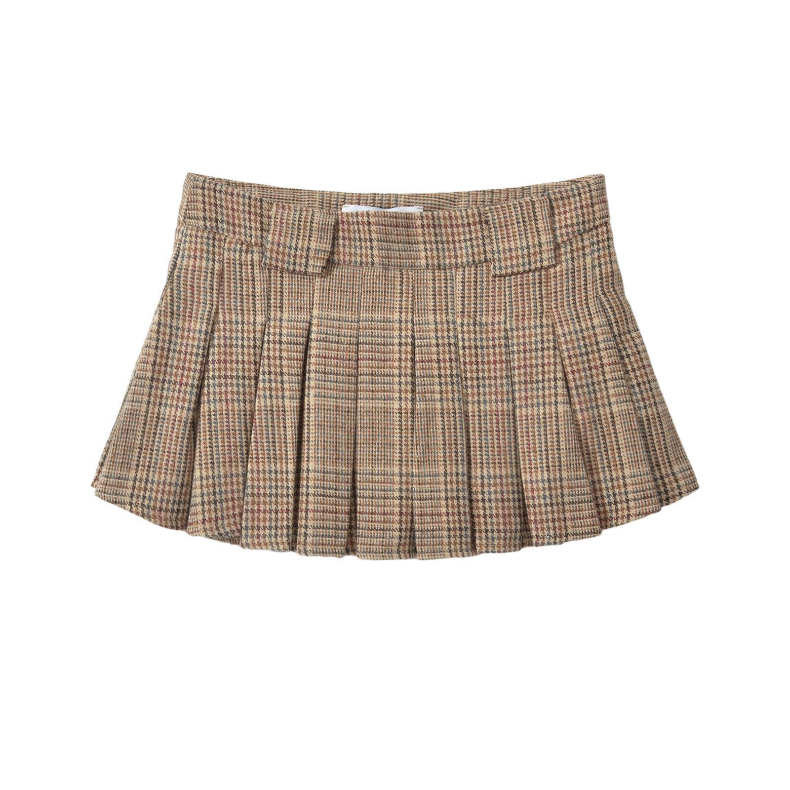 Női Ruházat Divat Maillard ruha dögös lány kockás barna kockás rakott szoknya retro szoknya miu stílusú rövid szoknya_voghion.com