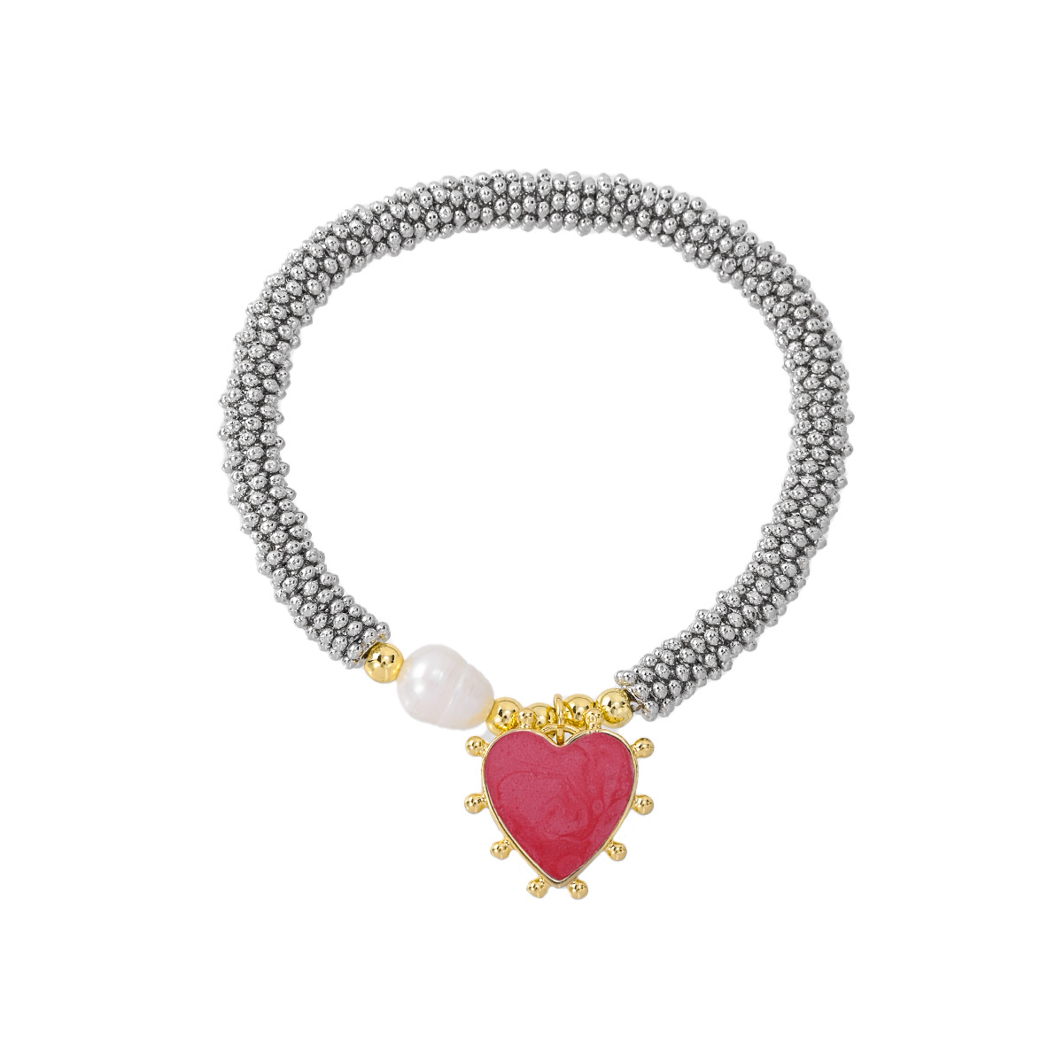 Women's Gender Wholesale Jewelry INS Style IG Style Heart Shape Copper Plating Beaded Chain Caviar Bracelet