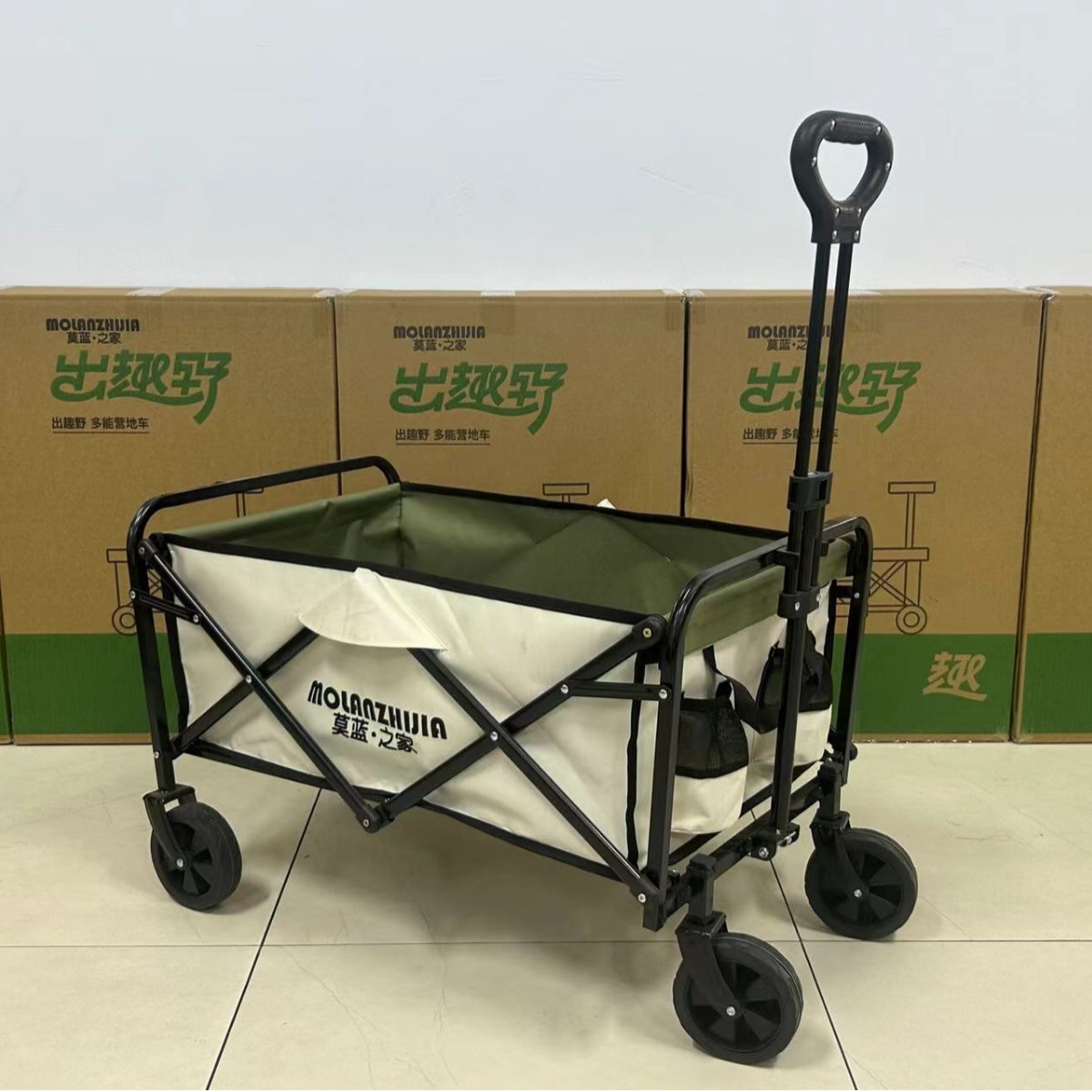 Molan Home 5inch Double-Layer Canvas Thickened Reinforced Outdoor Camping Cart Outdoor Folding Trolley