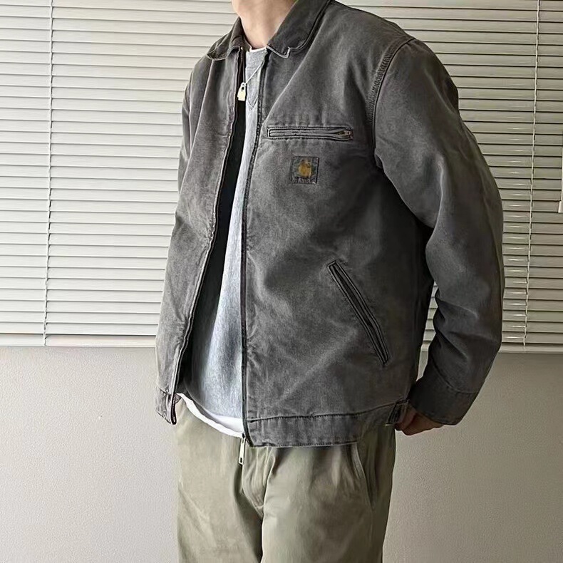 American-style autumn and winter vintage washed batik distressed Detroit men's turn-down collar jacket, couple's loose fit American-style autumn and winter vintage washed batik distressed Detroit men's turn-down collar jacket, couple's loose fit
