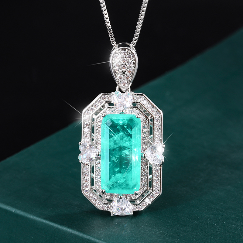 Zhuang Sheng joyería de cobre chapado en oro real simulación Paraiba anillo collar traje creativo completo diamante con incrustaciones 8*16