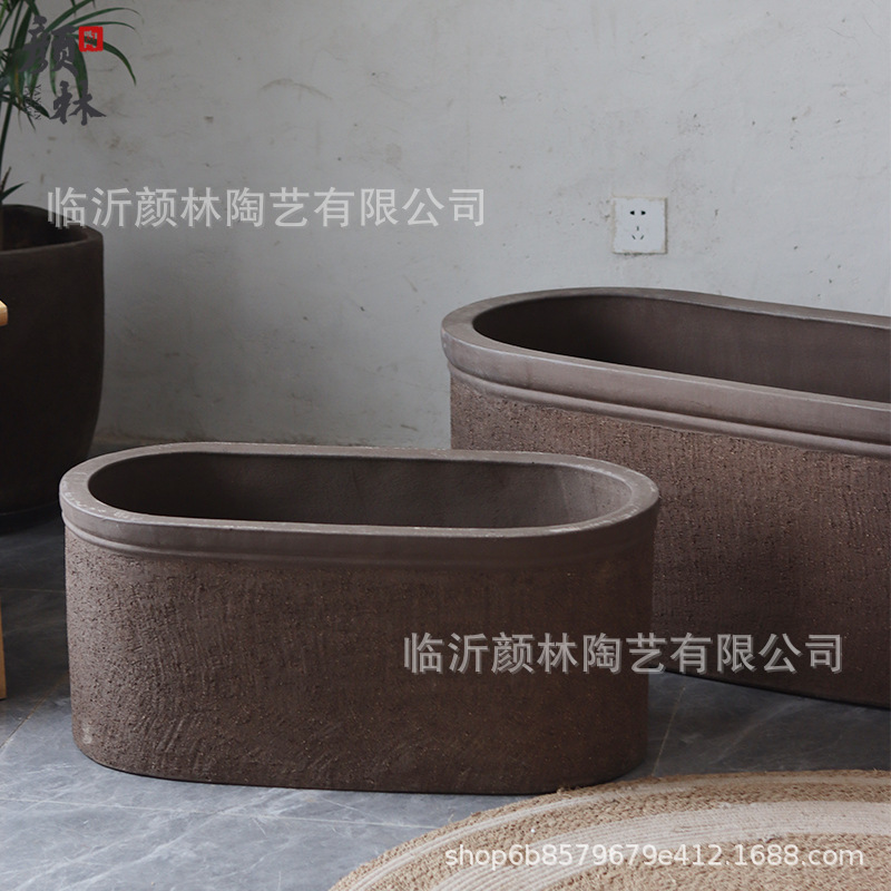 Cerámica gruesa arena púrpura elíptica rectangular pesebre patio árboles plantación de vegetales j gran maceta villa paisajismo maceta simple nórdica