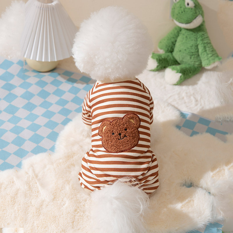 Perro otoño e invierno cálido tridimensional lindo oso rayas de cuatro patas desgaste del hogar gato Teddy ropa para mascotas al por mayor