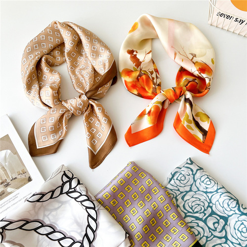 70 small silk scarves for women, spring, autumn and summer matching shirts, stylish neck protectors, professional stewardess thin scarves around the neck