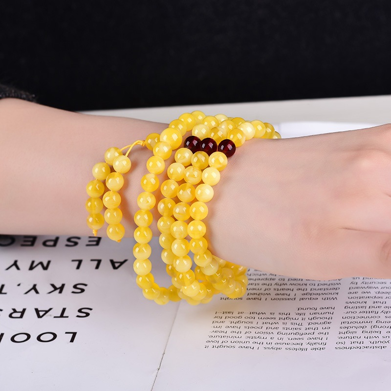 108 cuentas en color amarillo grasa de pollo, material ruso vintage con patrones blancos. Cera de abeja para hombres y mujeres, diamante_voghion.com