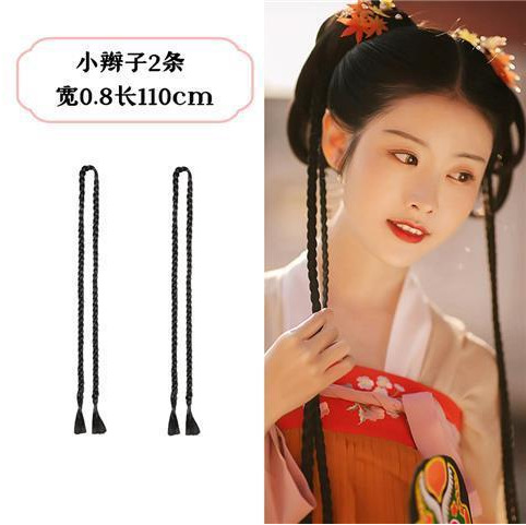 Ancient costume wigs small braids film photography Hanfu style braided ponytail performance headwear dance props hair flowers
