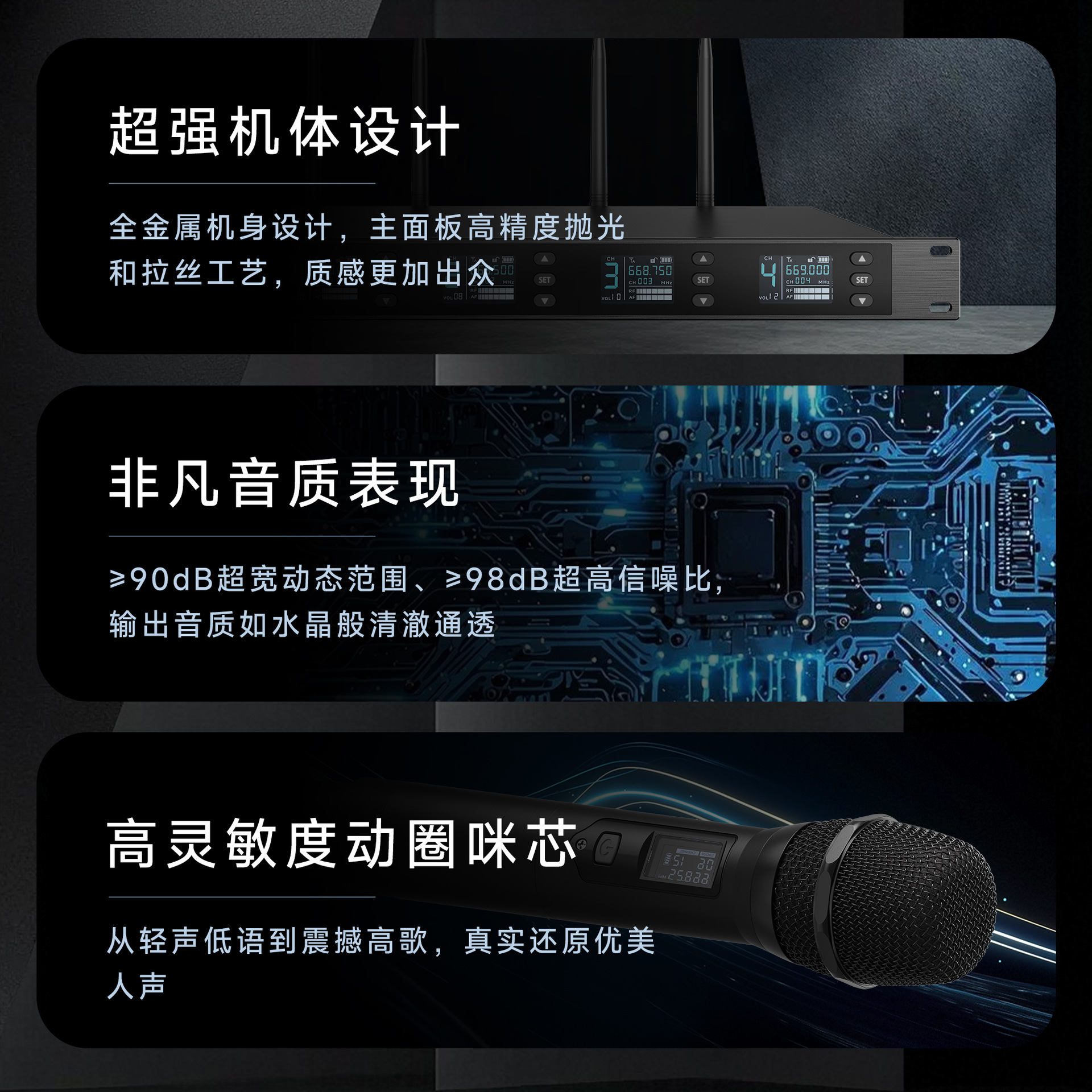 Langpu A-420 1対4ワイヤレスマイク 家庭用ハンドヘルドマイク インタビュー 会議 ステージ カラオケ ライブ配信用